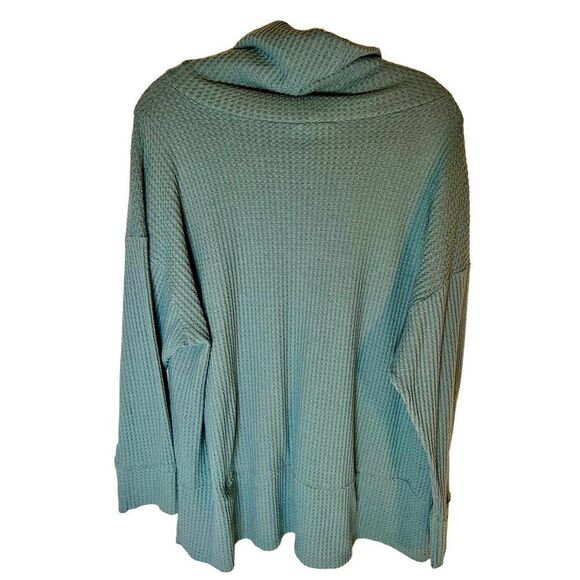 All For One Nordstrom Teal/Green Waffle Weave Cowl Neck Sweater Size Small - Picture 1 of 8